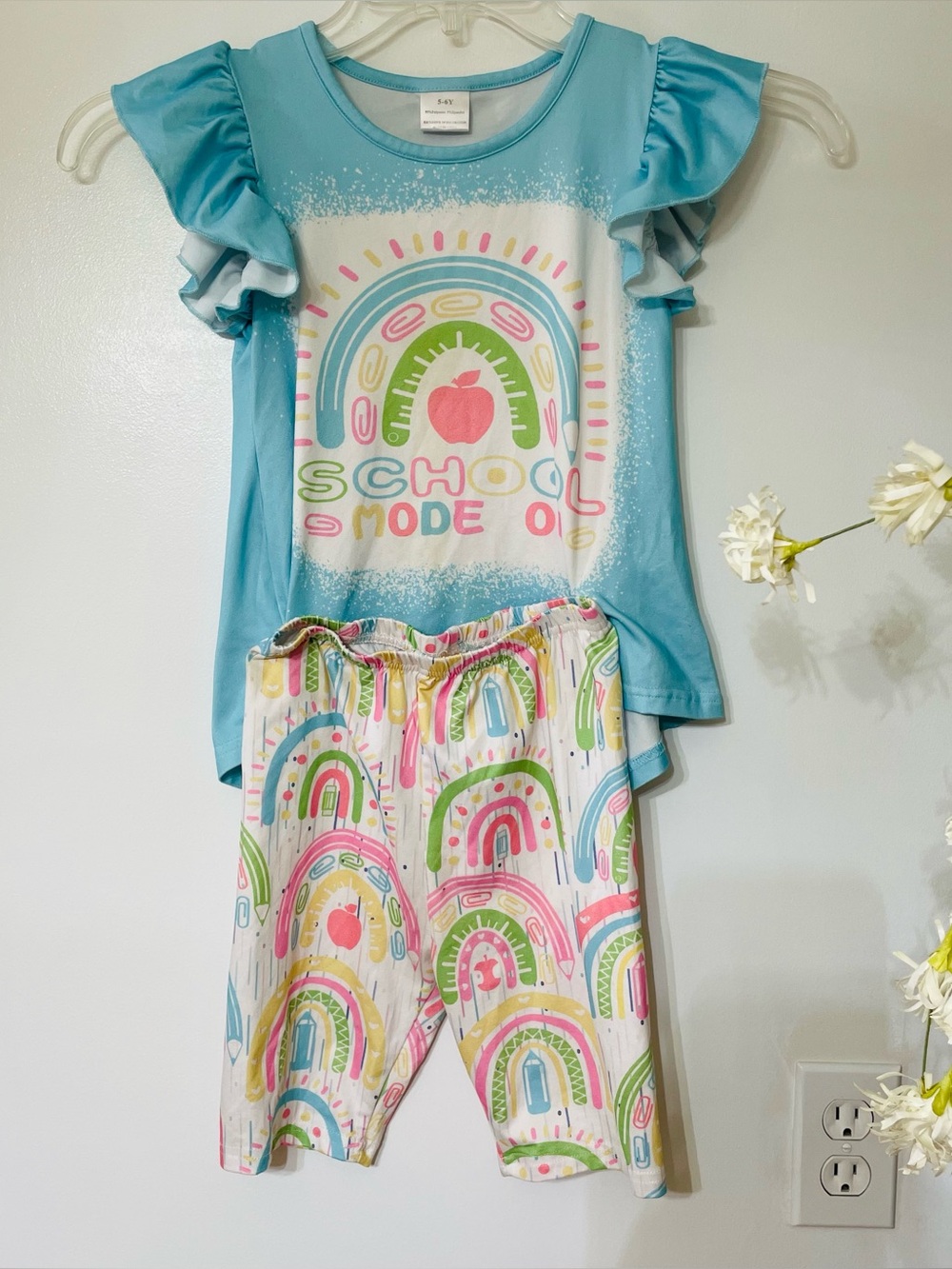 Girls' Light Blue 'School Mode' Flutter Sleeve Set